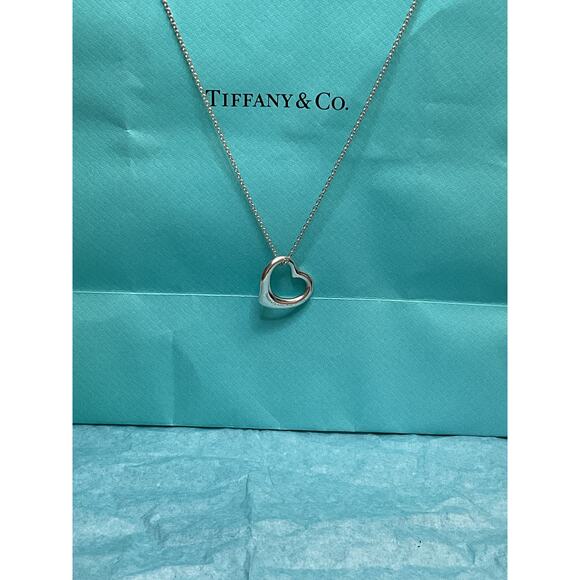 Authentic Tiffany & Co. Sterling Silver Open Heart Elsa Peretti Necklace